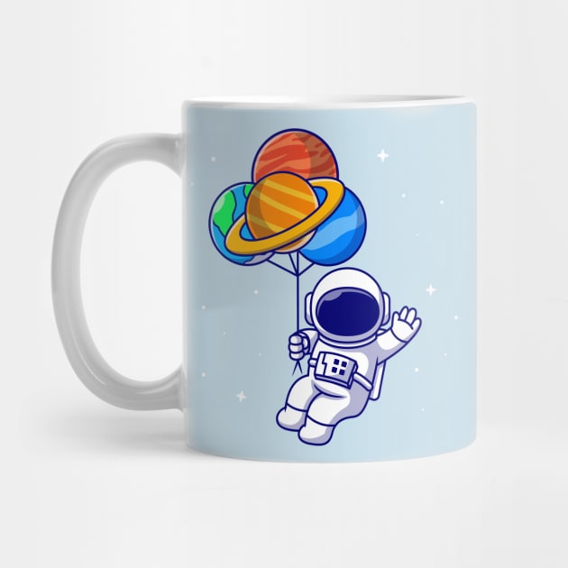 Cute Astronaut Floating With Planet balloons In Space  Cartoon by Catalyst Labs